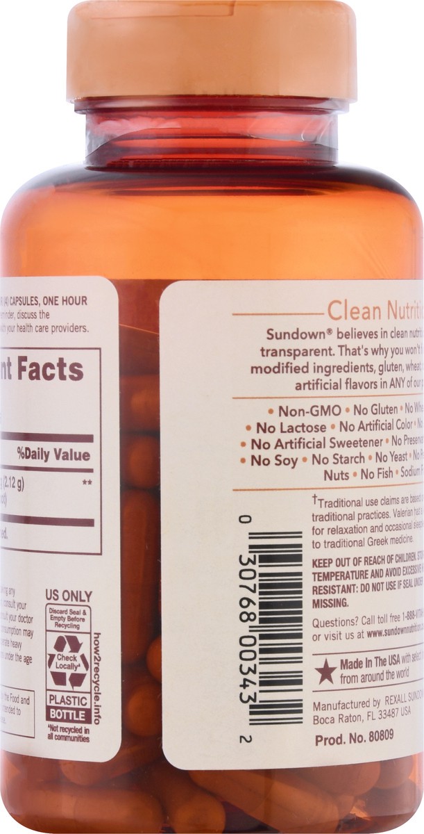 slide 6 of 9, Sundown Non-GMO 530 mg Capsules True Tranquility Valerian Root 100 ea, 100 ct