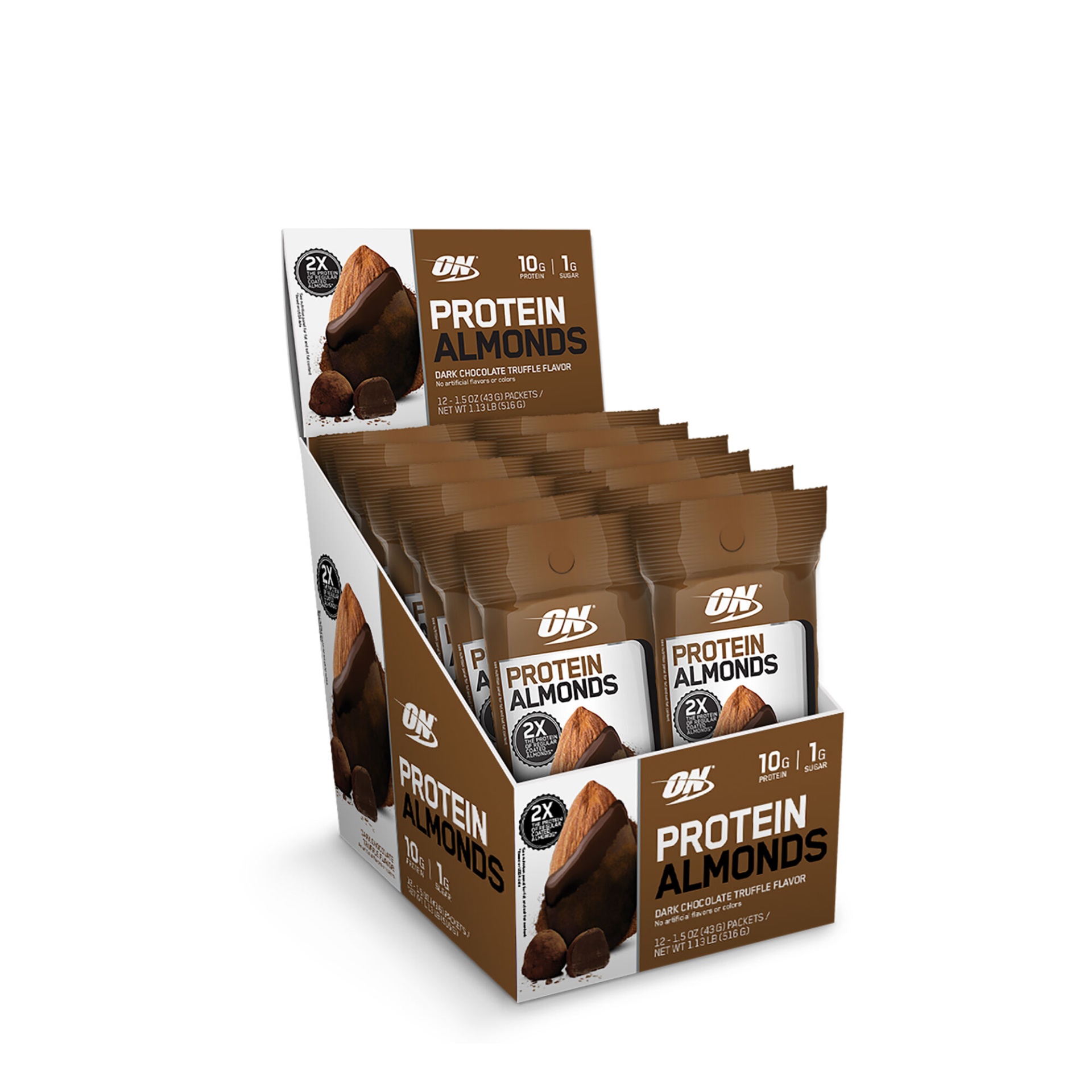 slide 1 of 1, Optimum Nutrition Protein Almonds - Dark Chocolate Truffle Flavor, 12 ct