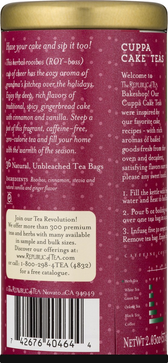 slide 4 of 10, The Republic of Tea Tea Bags Cuppa Cake Ginger Bread Teas - 36 ct, 36 ct