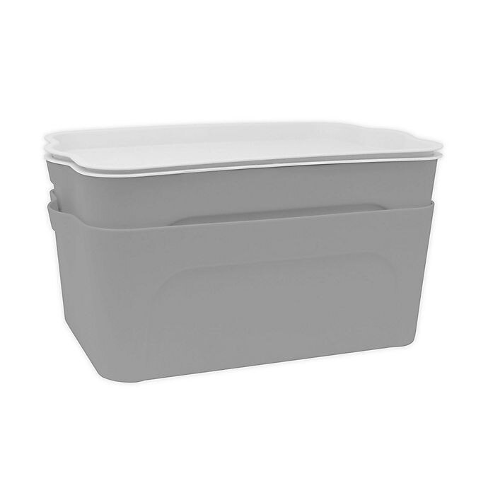 slide 1 of 1, Heritage Small Plastic Bins with Lids - Light Grey, 2 ct
