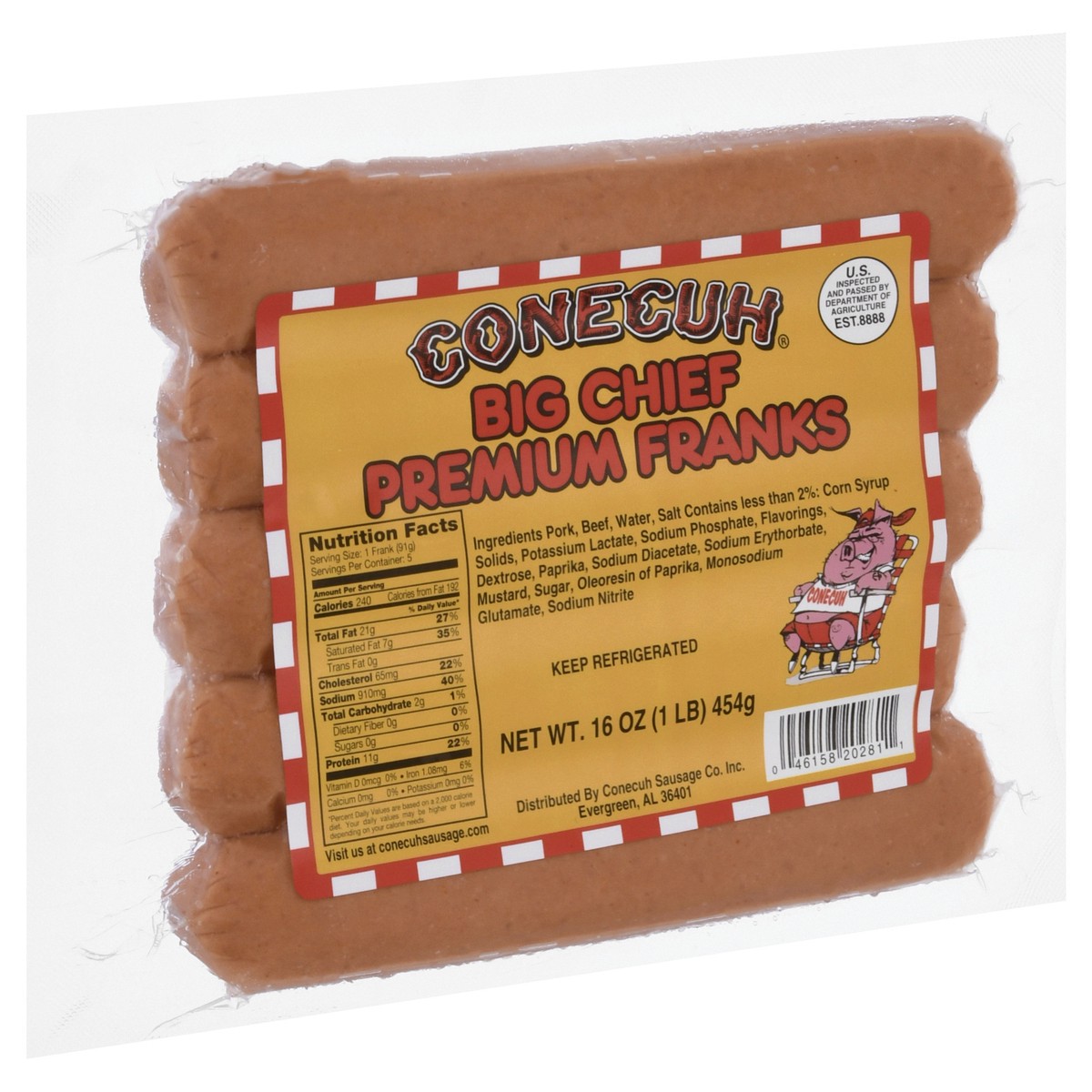 slide 13 of 13, Conecuh Big Chief Premium Franks, 16 oz