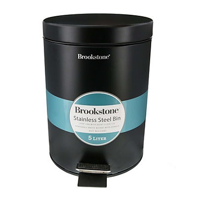 slide 1 of 1, Brookstone Black Stainless Steel Round Trash Can, 5 liter