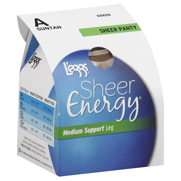 slide 1 of 1, L'eggs Sheer Energy Control Top, Reinforced Toe Pantyhose, Suntan A, 1 ct