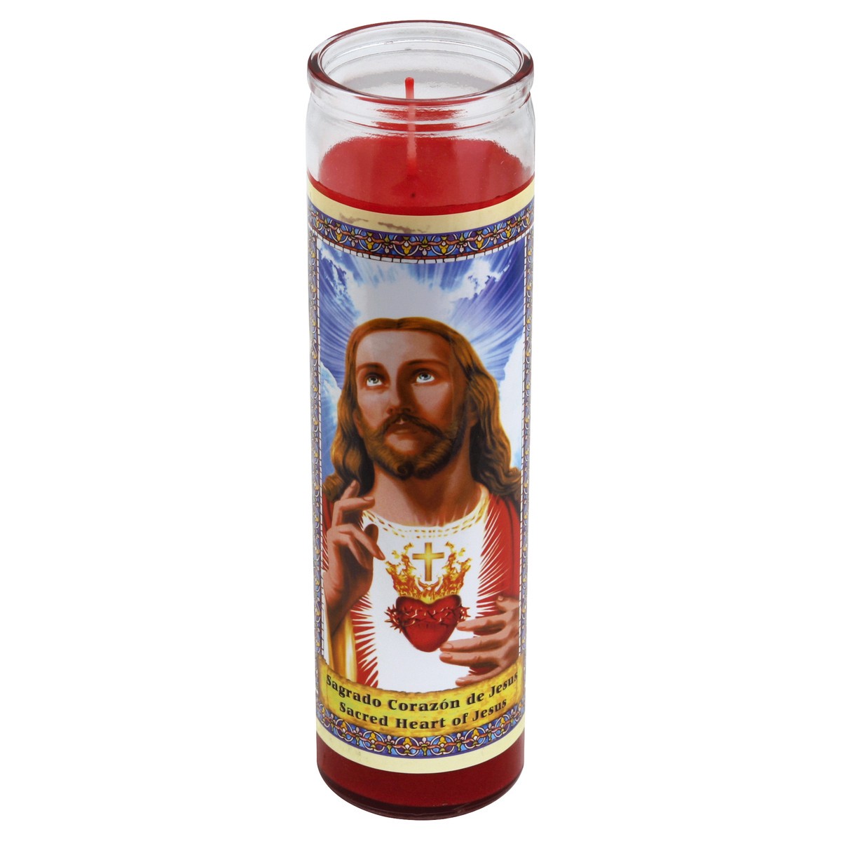 slide 3 of 3, Indio Sacred Heart Of Jesus Glass Jar Red Candle, 8 in