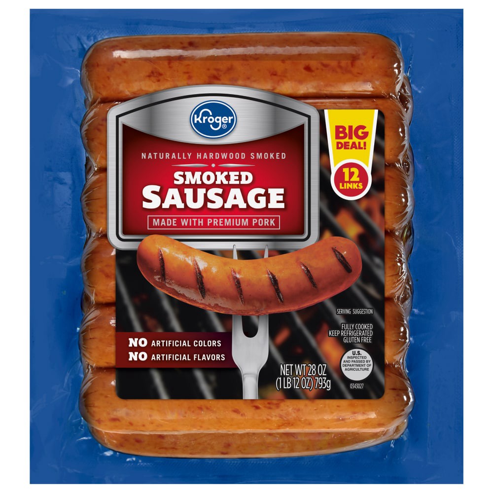 slide 1 of 2, Kroger Smoked Sausage Links, 28 oz