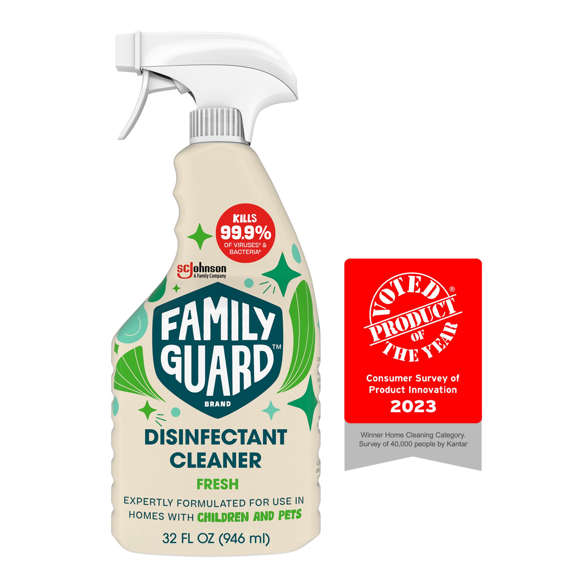 slide 3 of 3, FamilyGuard Brand Disinfectant Cleaner, 32 oz, Fresh, Multisurface Trigger Spray, 32 oz