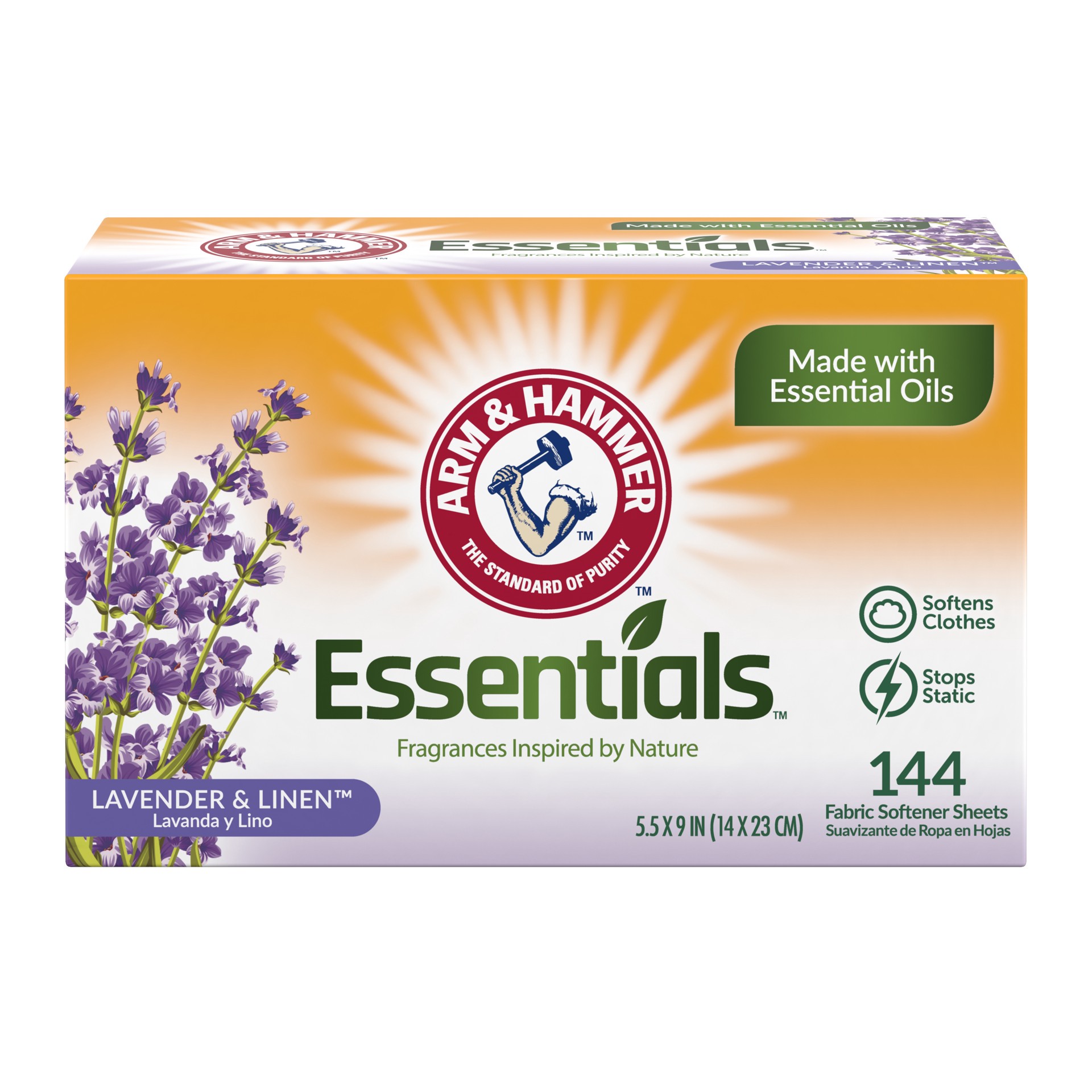 slide 1 of 5, ARM & HAMMER Fabric Softener Sheets, Lavender & Linen-Arm & Hammer Essentials, 144 ct