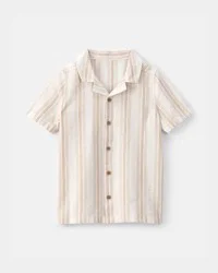 Oshkosh Boys Linen Striped Short-Sleeve Button-Down Shirt - Tan/Ivory, Size 10
