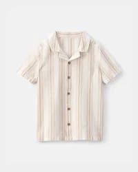 Oshkosh Boys Linen Striped Short-Sleeve Button-Down Shirt - Tan/Ivory, Size 10