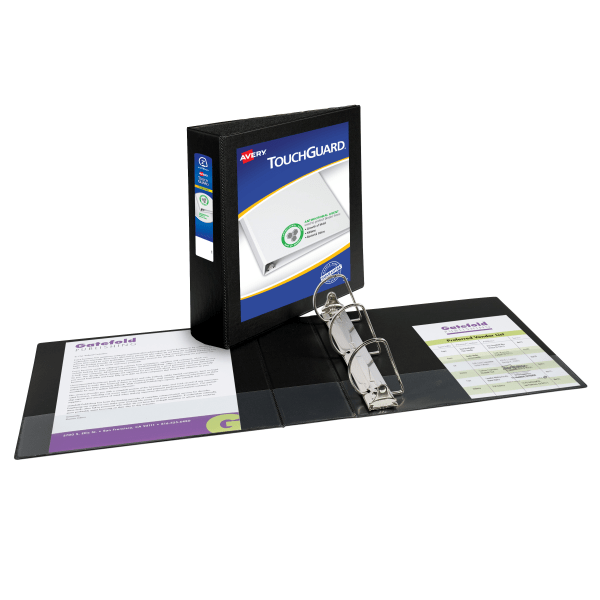 slide 5 of 7, Avery Touchguard Protection View 3 Ring Binder, 2"" Slant Rings, Black With Clear View Cover, 1 Binder, 1 ct