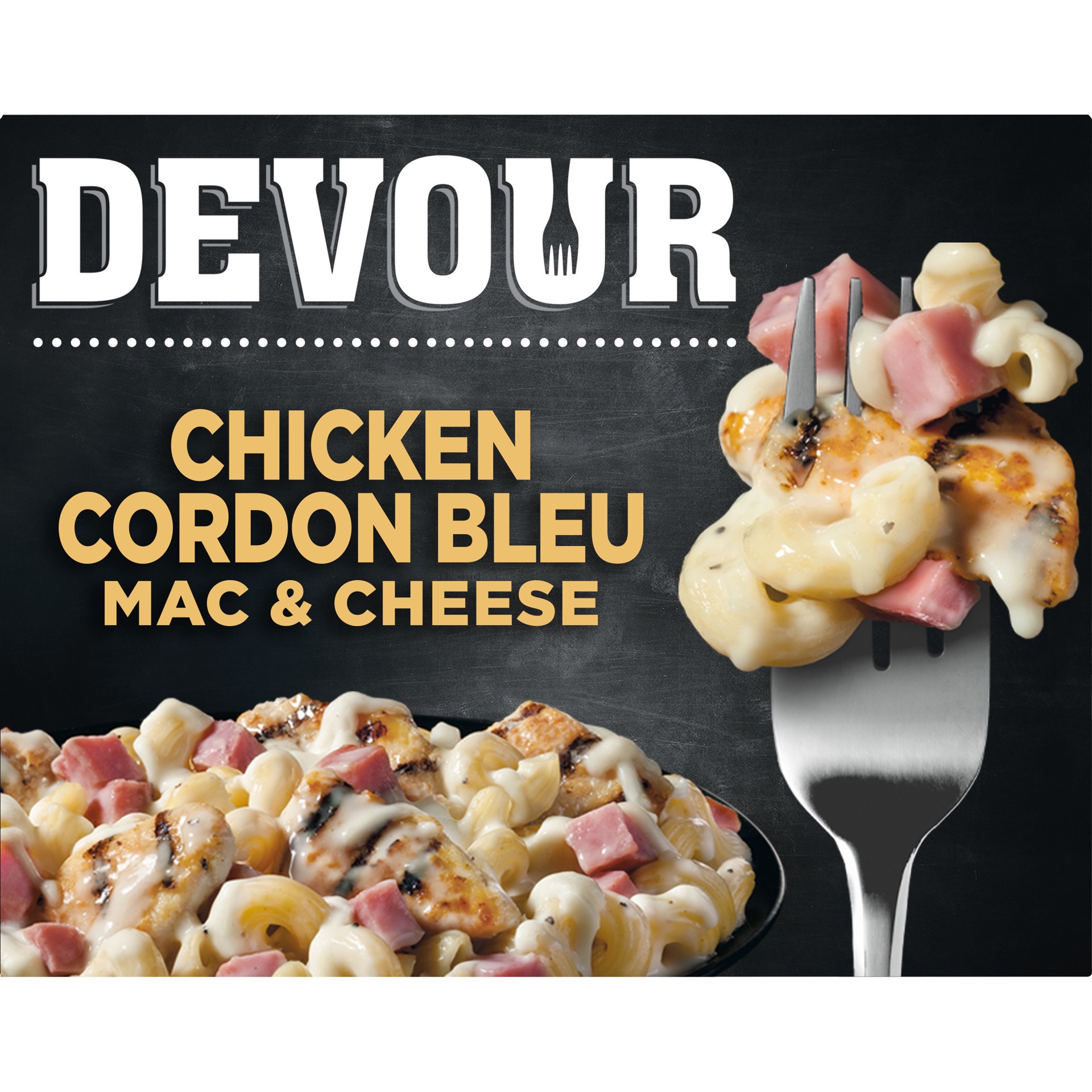 slide 1 of 1, DEVOUR Frozen Chicken Cordon bleu Mac & Cheese - 10.5oz, 