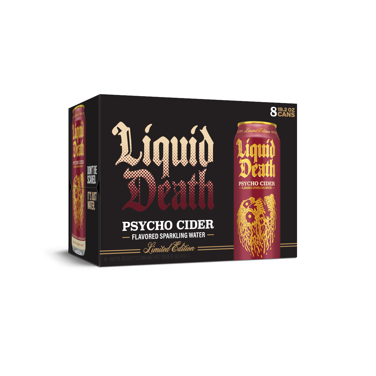 slide 1 of 9, Liquid Death Psycho Cider Sparkling Water, 153.6 fl oz