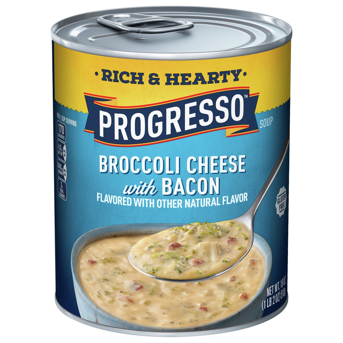 slide 1 of 9, Progresso Rich & Hearty Broccoli Cheese with Bacon, 18 oz