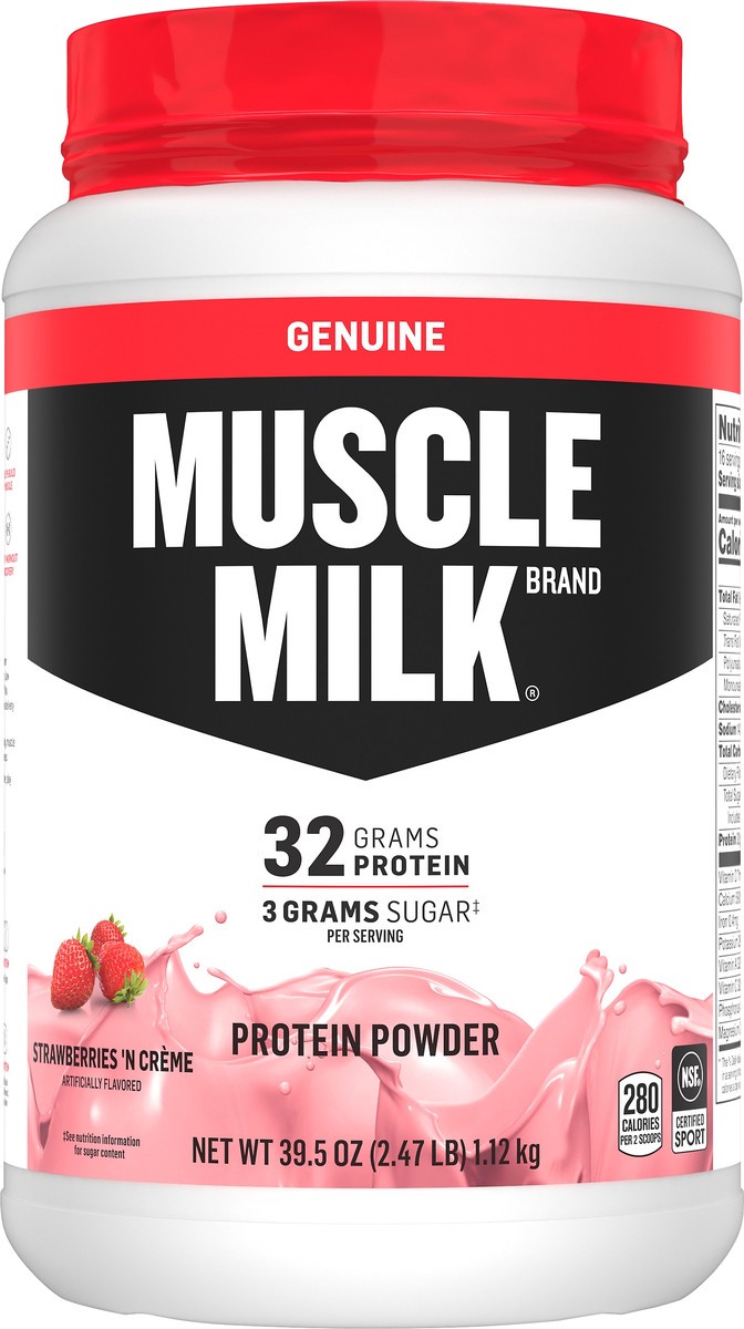 slide 2 of 5, Muscle Milk Genuine Strawberries 'n Creme Protein Powder 39.5 oz, 2.47 lb