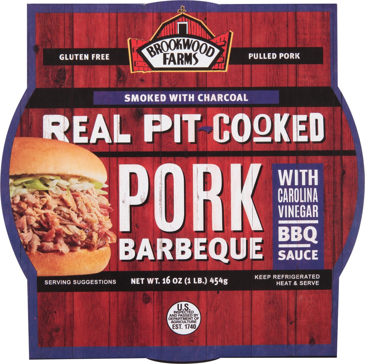 slide 7 of 12, Brookwood Farms Real Pit-Cooked Pork Barbeque with Carolina Vinegar BBQ Sauce 16 oz, 16 oz