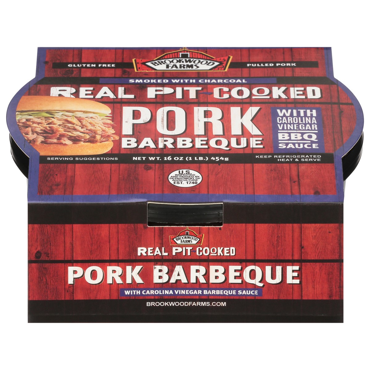 slide 1 of 12, Brookwood Farms Real Pit-Cooked Pork Barbeque with Carolina Vinegar BBQ Sauce 16 oz, 16 oz