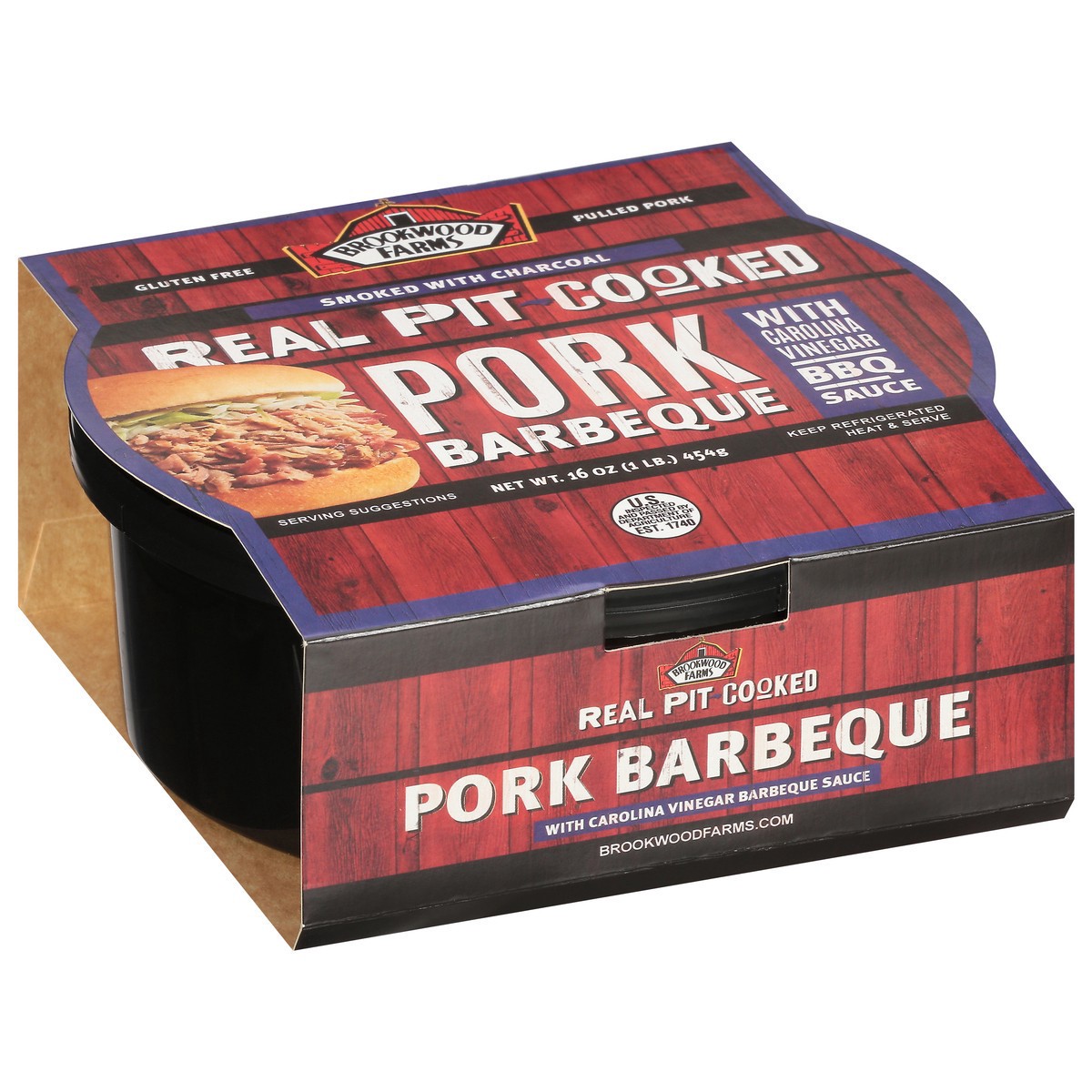 slide 11 of 12, Brookwood Farms Real Pit-Cooked Pork Barbeque with Carolina Vinegar BBQ Sauce 16 oz, 16 oz