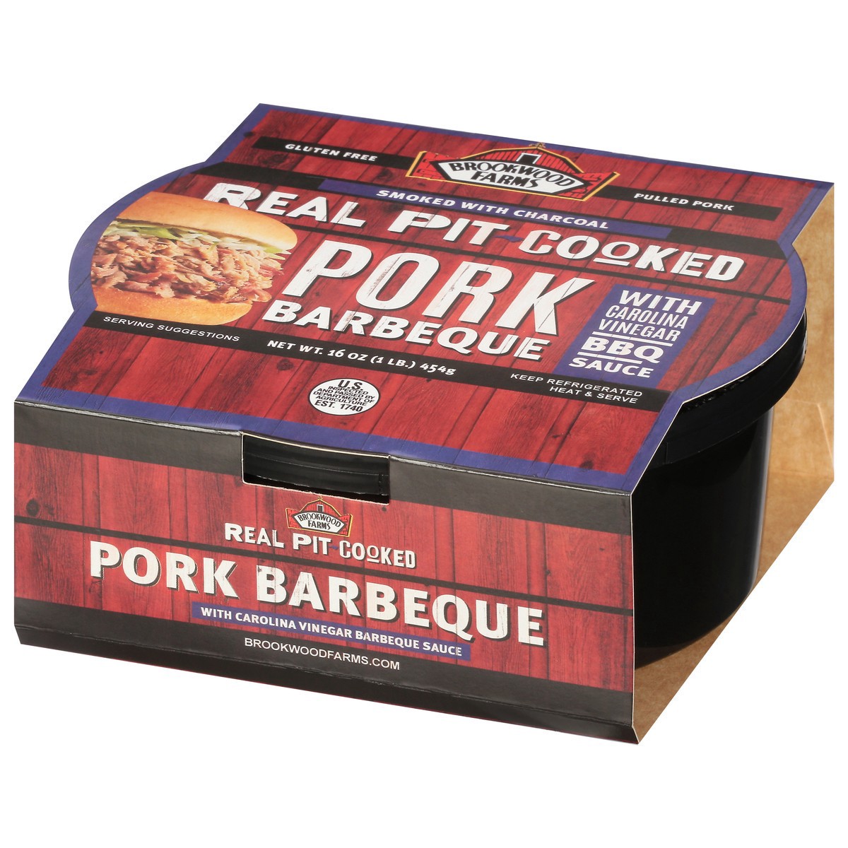 slide 5 of 12, Brookwood Farms Real Pit-Cooked Pork Barbeque with Carolina Vinegar BBQ Sauce 16 oz, 16 oz