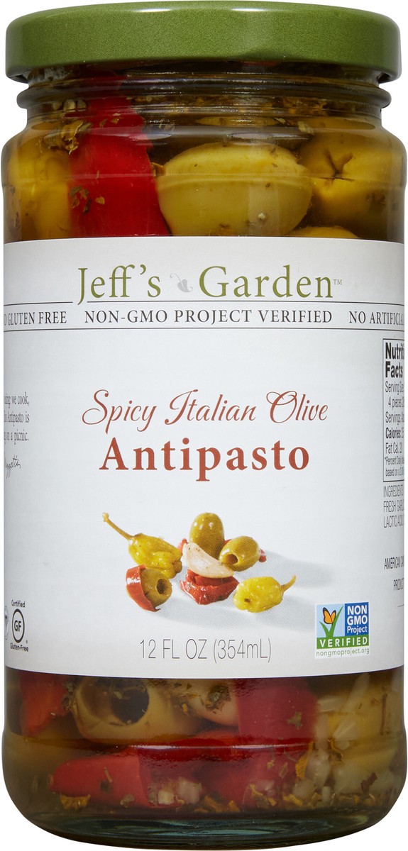 slide 4 of 7, Jeff's Garden Jeffs Naturals Spicy Italian Olive Antipasto, 12 oz