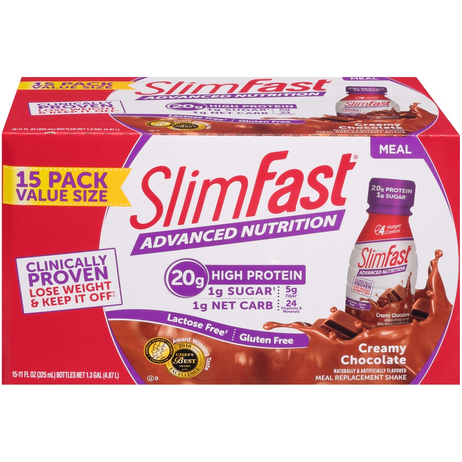 slide 1 of 1, SlimFast Advanced Nutrition Protein Shake - Creamy Chocolate, 15 ct