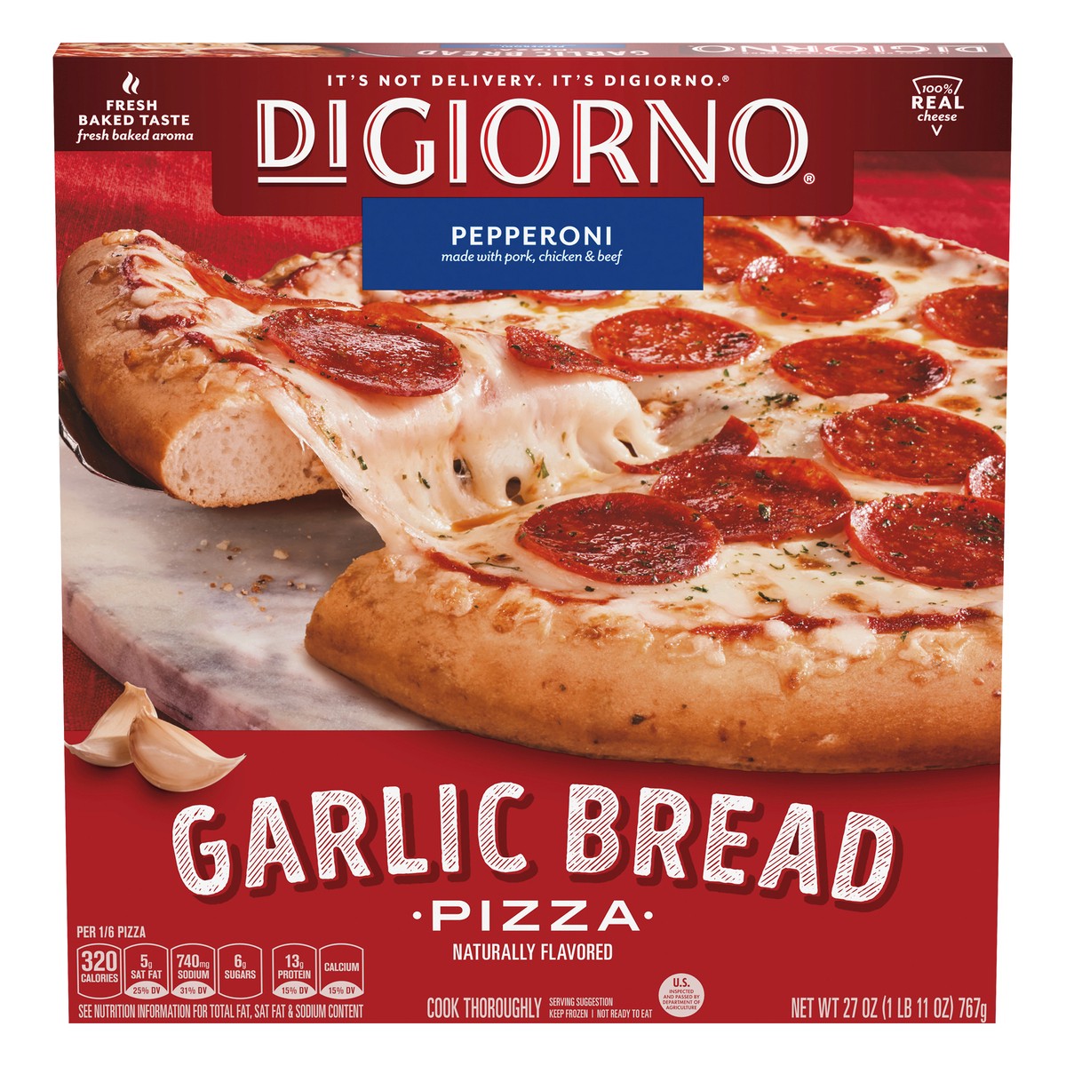 slide 1 of 7, DiGiorno Pepperoni Garlic Bread Pizza, 27 oz