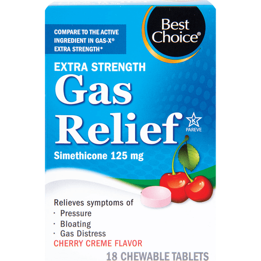 slide 1 of 1, Best Choice Extra Strength Gas Relief Cherry Cregraveme Flavor Tablets, 18 ct