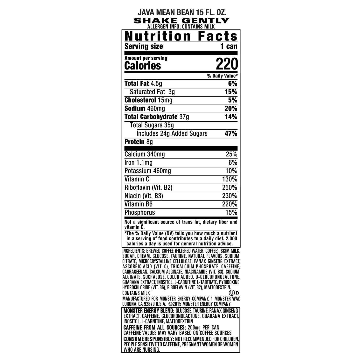 slide 4 of 5, Monster Energy Java Mean Bean Coffee Energy Drink, 15 oz