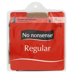 No Nonsense Pantyhose, Regular, Tan, Reinforced Toe, Size B