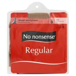 No Nonsense Pantyhose, Regular, Tan, Reinforced Toe, Size B