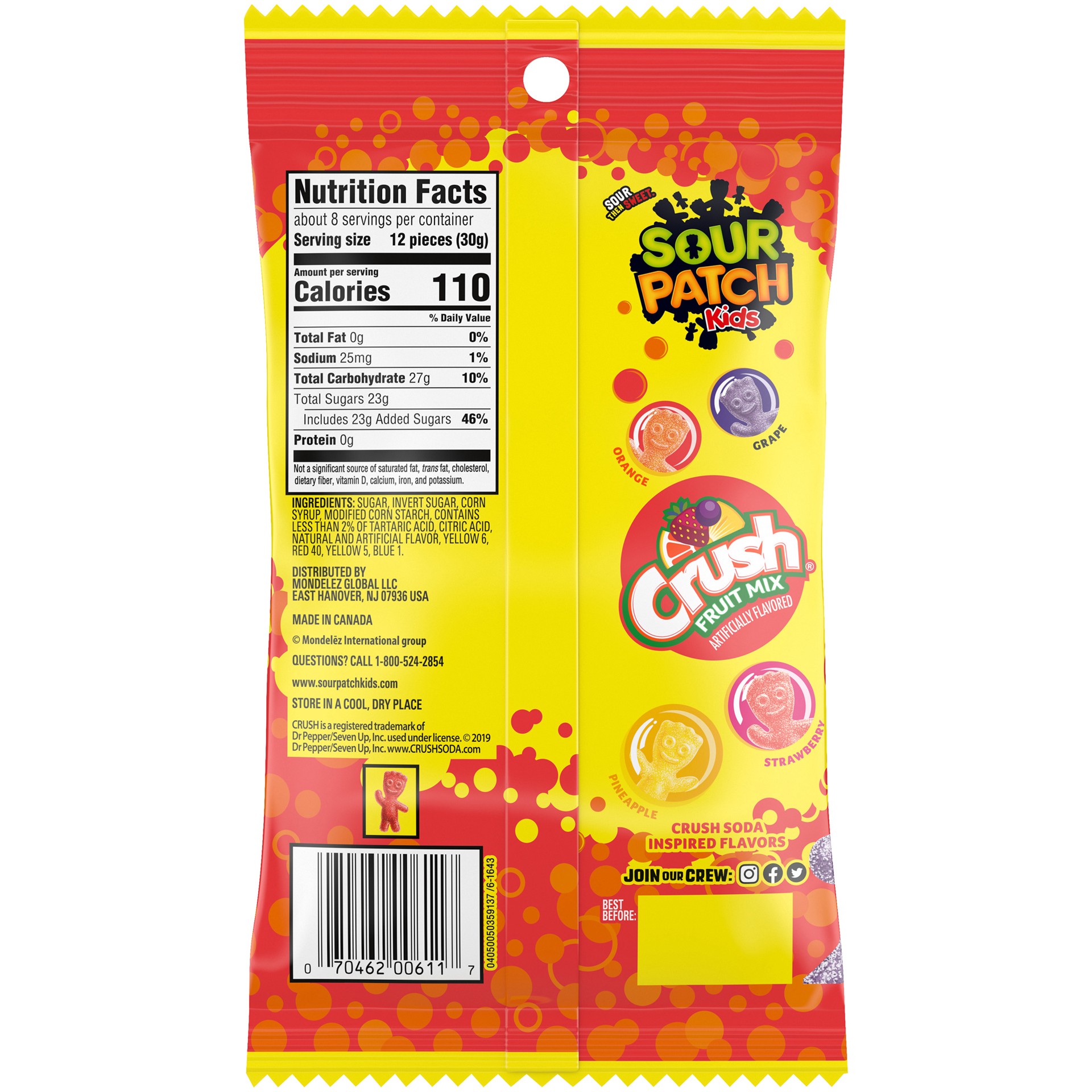 slide 6 of 9, SOUR PATCH KIDS Candy, Crush Fruit Mix Flavor, 1 Bag (8 oz.), 0.5 lb