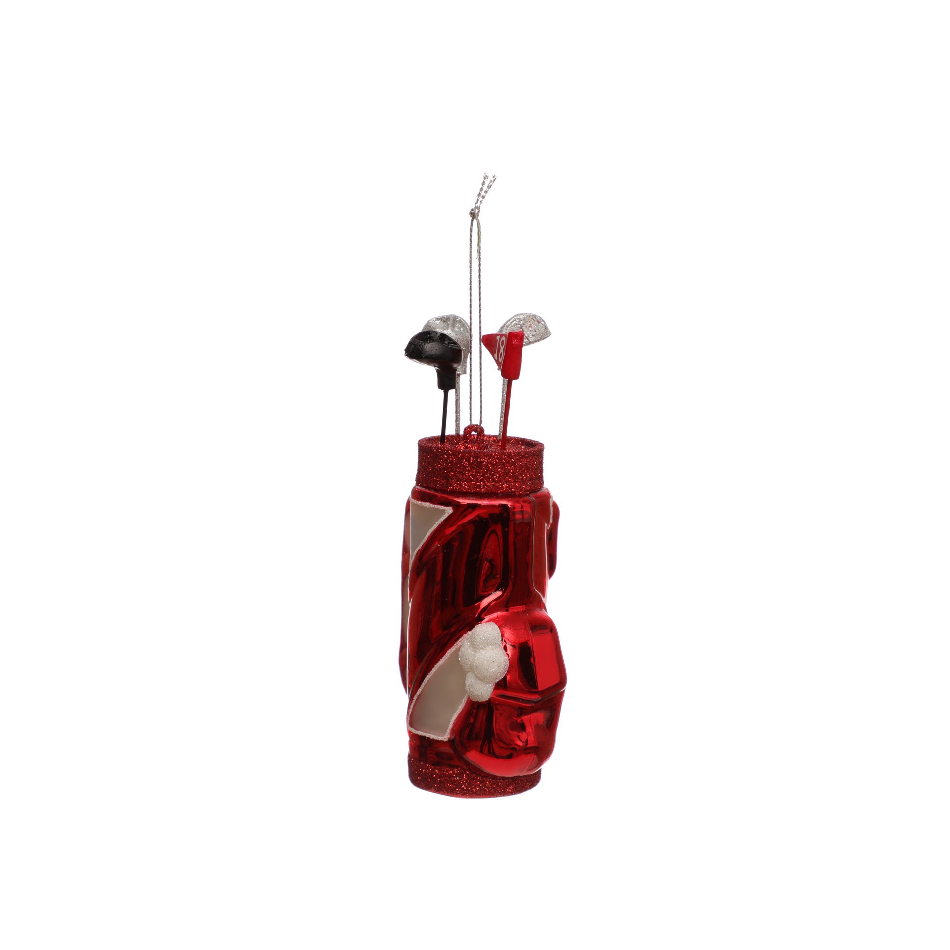 slide 3 of 3, 5" Red & White Golf Bag With Clubs Glass Ornament By Ashland, 2.25 in x 1.75 in x 5 in