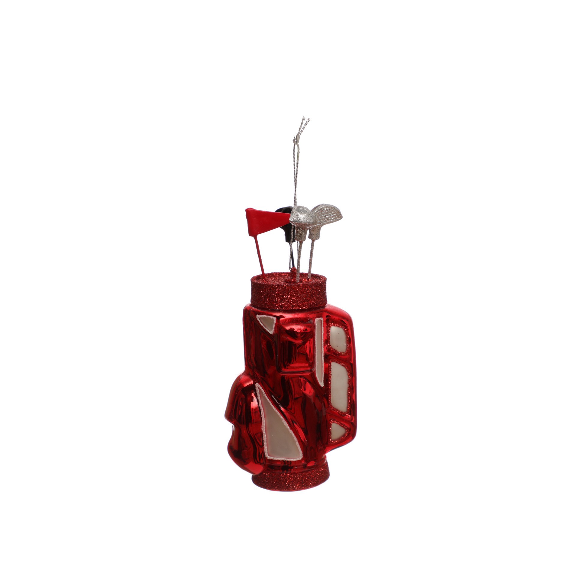 slide 2 of 3, 5" Red & White Golf Bag With Clubs Glass Ornament By Ashland, 2.25 in x 1.75 in x 5 in