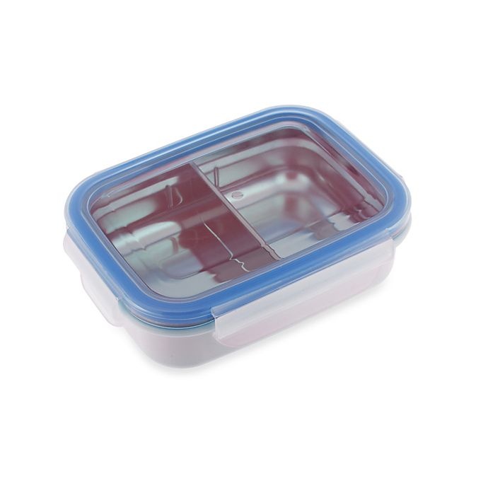 slide 1 of 8, Innobaby Double-Lined Stainless Bento Snack Box with Divider - Blue, 11 oz