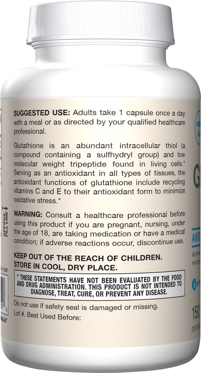 slide 7 of 9, Jarrow Formulas Glutathione Reduced 500mg - Pharmaceutical Grade Glutathione - Intracellular Antioxidant - Bolsters Regeneration of Vitamin C & E Levels - 150 Veggie Capsules (PACKAGING MAY VARY), 150 ct