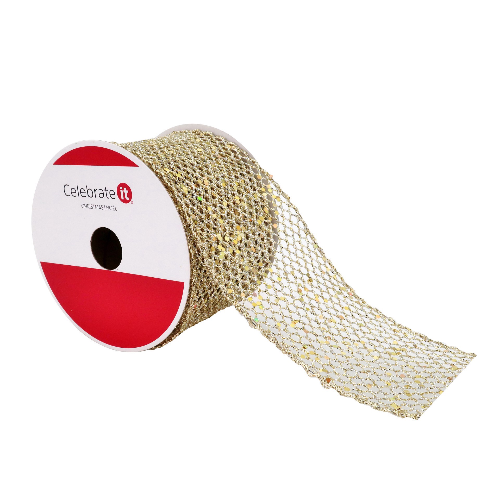slide 3 of 3, 2.5" X 20ft. Champagne Wired Mesh Ribbon By Celebrate It, 2.5 in x 20 ft