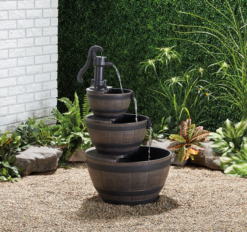 slide 2 of 3, Hd Outdoors 3-Tier Water Barrel Fountain, 1 ct