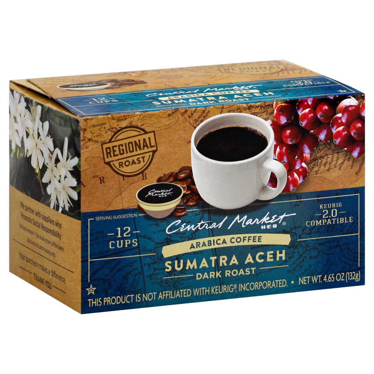 slide 1 of 1, Central Market Sumatran Aceh Dark Roast Single Serve Coffee Cups - 12 ct, 12 ct