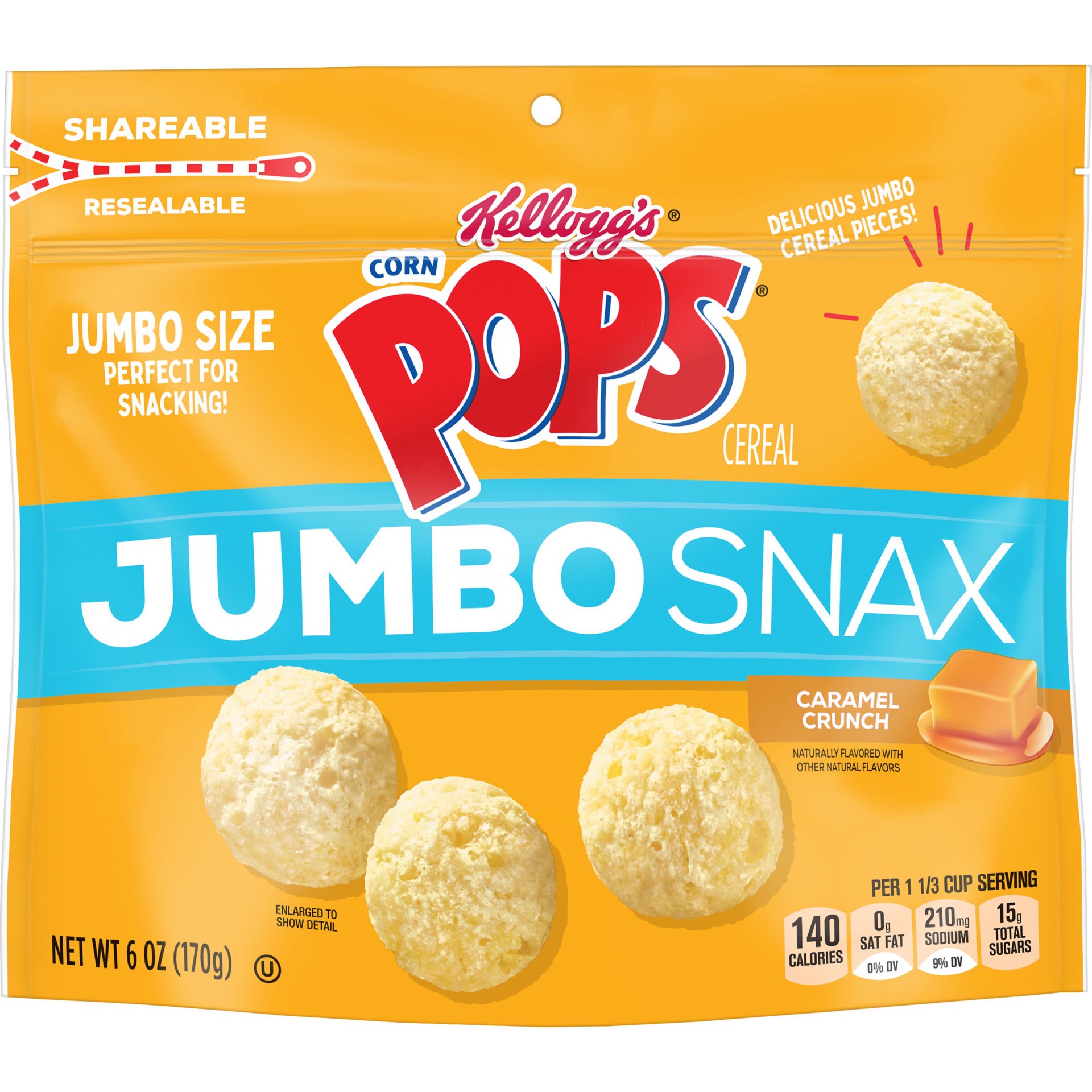 slide 1 of 11, Corn Pops Kellogg's Corn Pops Jumbo Snax Breakfast Cereal, Caramel Crunch, 6 oz, 6 oz