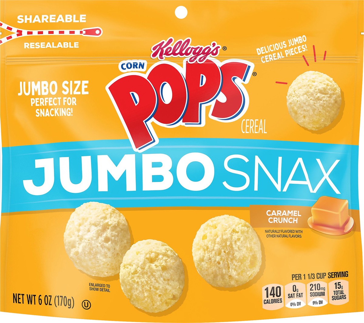 slide 11 of 11, Corn Pops Kellogg's Corn Pops Jumbo Snax Breakfast Cereal, Caramel Crunch, 6 oz, 6 oz