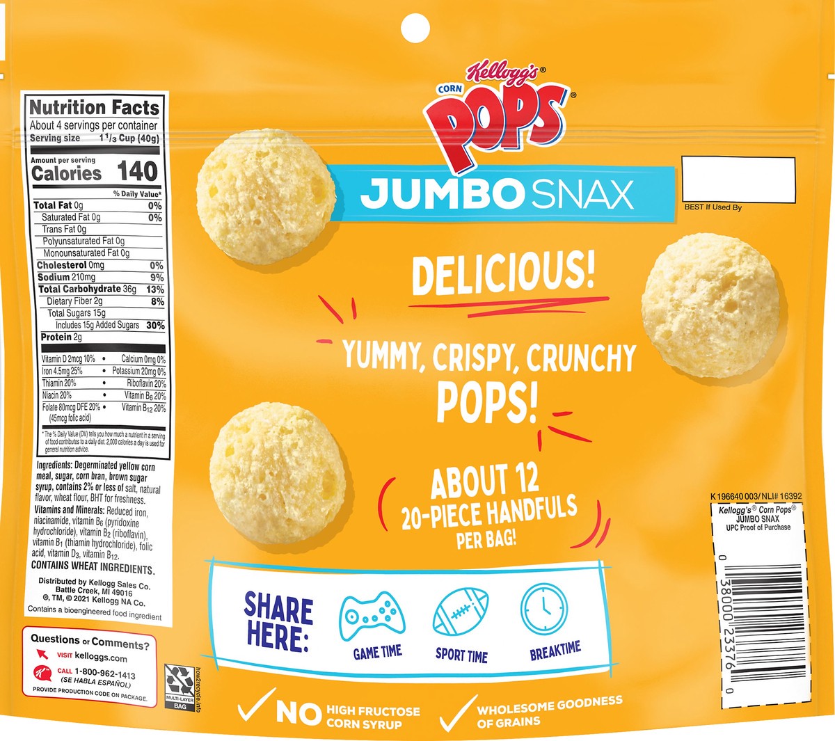 slide 5 of 11, Corn Pops Kellogg's Corn Pops Jumbo Snax Breakfast Cereal, Caramel Crunch, 6 oz, 6 oz