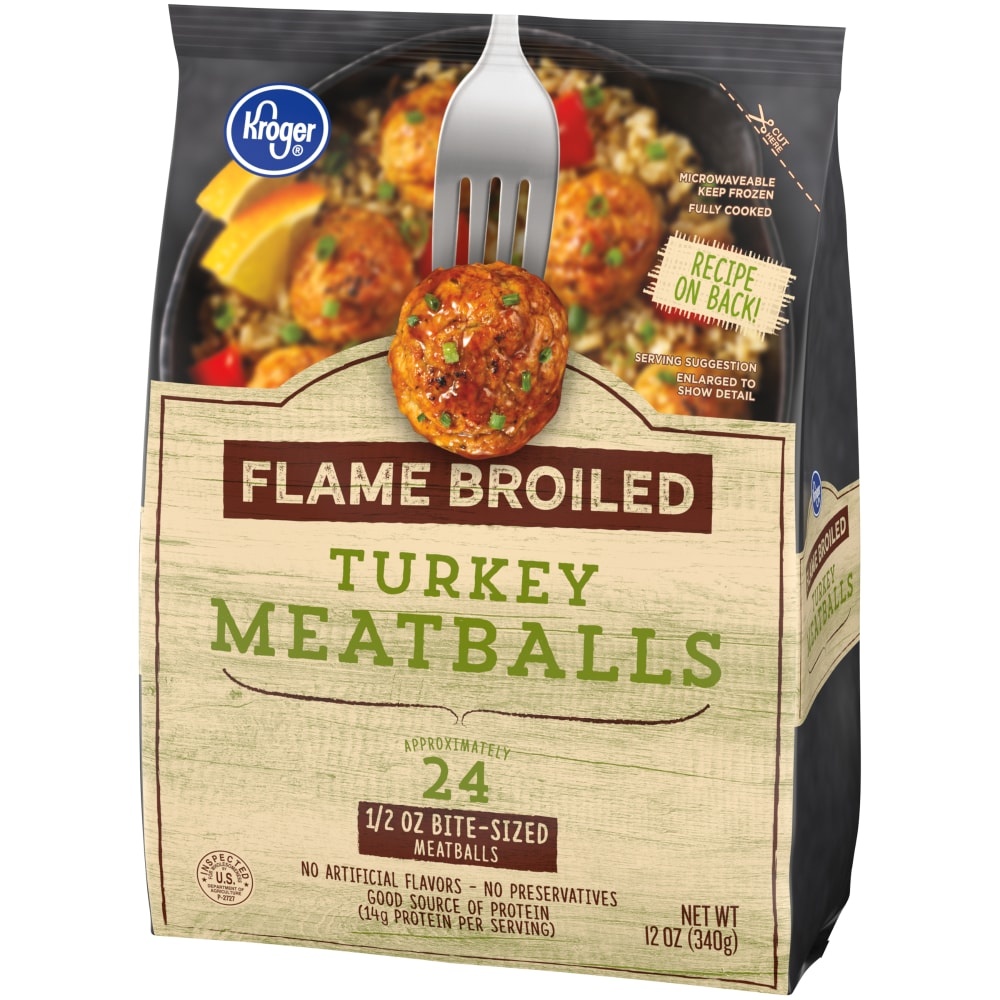 slide 1 of 1, Kroger Flame Broiled Turkey Meatballs, 12 oz
