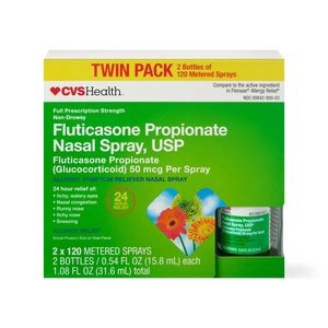 slide 1 of 1, CVS Health Fluticasone Propionate Nasal Spray, Usp 50Mcg, Twin Pack Of 120 Sprays/Bottle, 1 ct