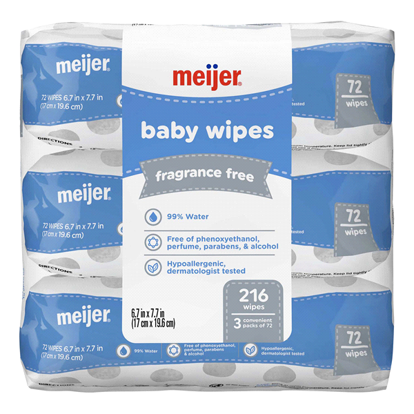 slide 1 of 1, Meijer Baby Wipes Refill, Fragrance Free, 216 ct