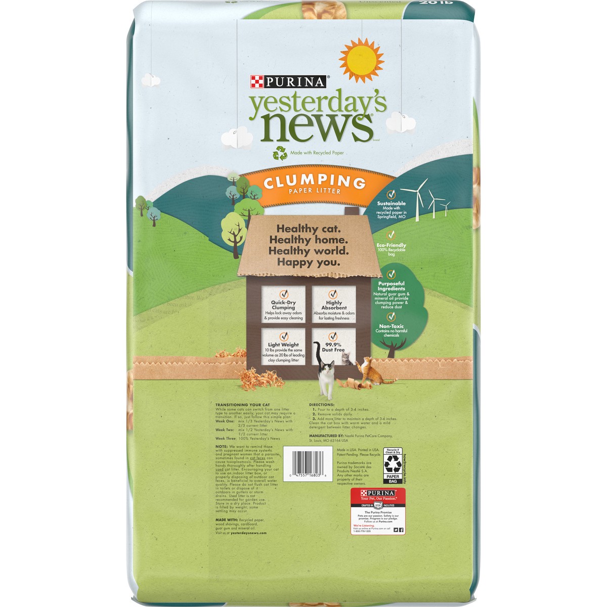 slide 5 of 9, Purina Yesterday's News Clumping Paper Litter, Unscented, 20 lb
