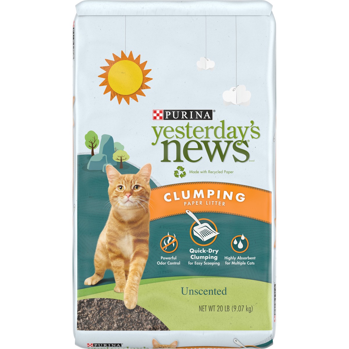 slide 1 of 9, Purina Yesterday's News Clumping Paper Litter, Unscented, 20 lb
