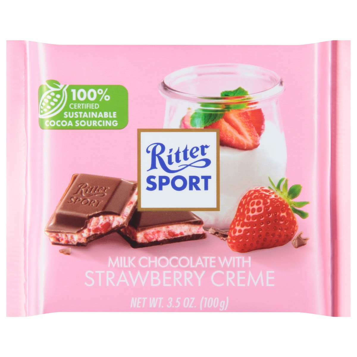 slide 1 of 9, Ritter Sport Milk Chocolate With Strawberry Creme, 3.5 oz