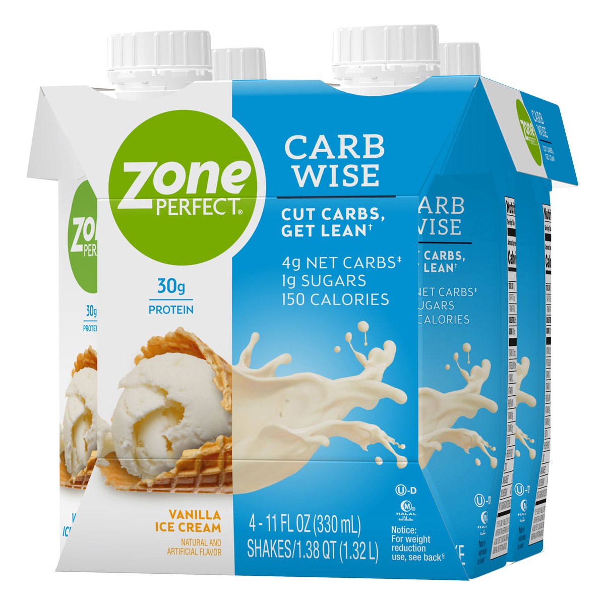 slide 3 of 9, Zone Perfect Carb Wise Vanilla Ice Cream Shakes 4.0 ea, 4 ct; 11 fl oz