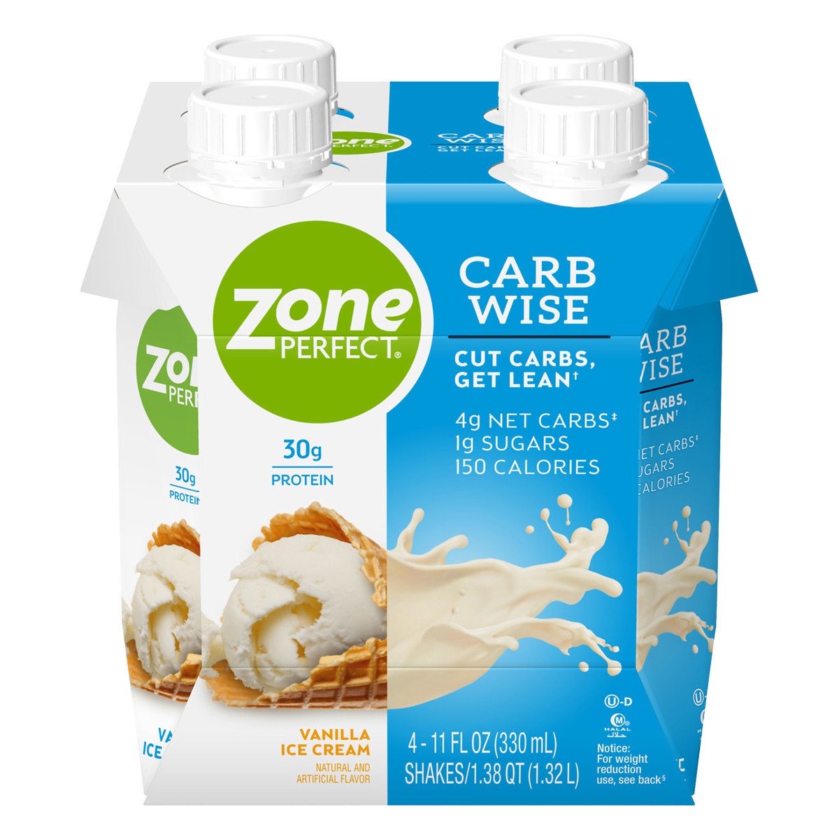 slide 1 of 9, Zone Perfect Carb Wise Vanilla Ice Cream Shakes 4.0 ea, 4 ct; 11 fl oz