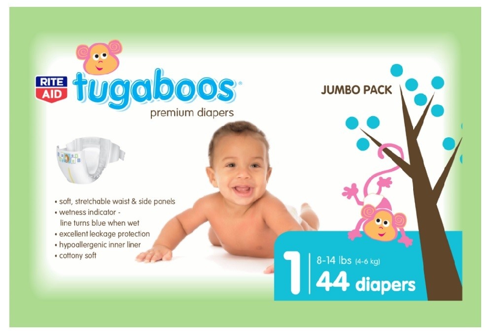 slide 1 of 1, Rite Aid Tugaboos Diapers, Premium, Size 1, 44 ct