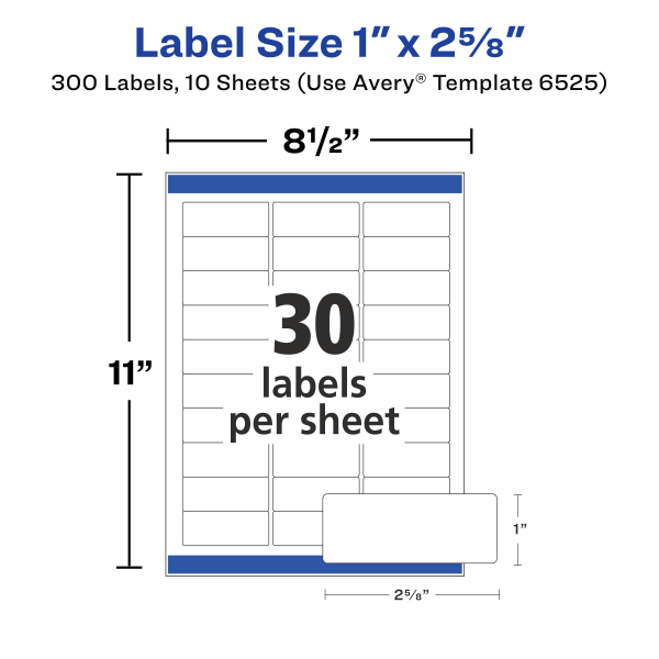 slide 7 of 10, Avery Glossy Permanent Labels, 6525, Mailing, 1" X 2 5/8", White, Pack Of 300, 300 ct